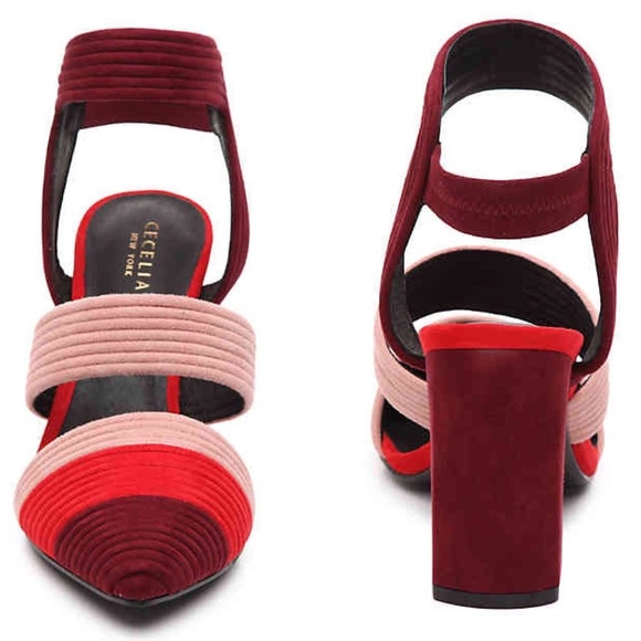 NWT Colorblock Heels Block Leather Pumps Pointed Toe Modern Striped Summer - Picture 2 of 7